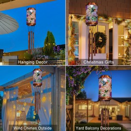 40” Hummingbird Solar Wind Chimes for Outside, Solar Lanterns Outdoor Decorative Metal Hanging Lights Waterproof for Garden, Porch, Backyard, Gifts Mom Grandma, (1Pack)