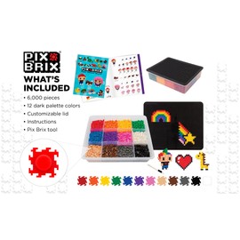 Pix Brix Pixel Art kit Puzzle Bricks – 6,000 Piece Pixel Art Container, 12 Color Dark Palette – Interlocking Building Bricks, Create 2D and 3D Builds Without Water or Glue – Stem Toys, Ages 6 Plus
