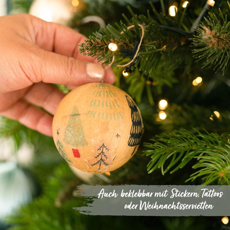 13 Brown Papier-Mâché Christmas Baubles Set 2