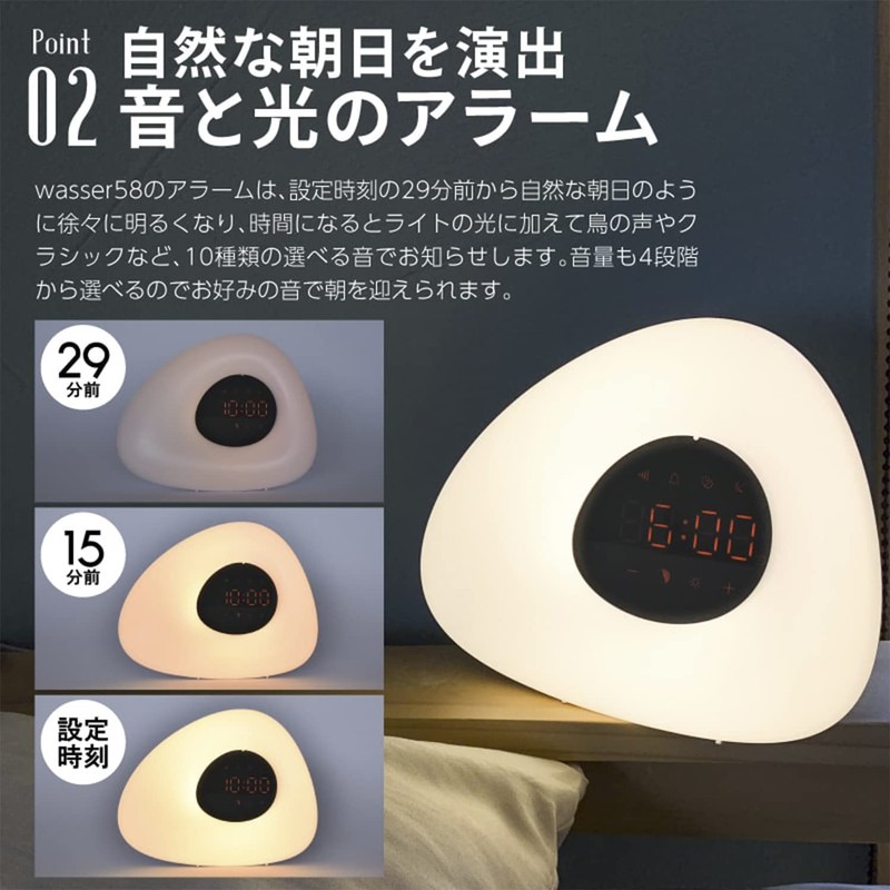 wasser 58 LED Interior Light, Alarm Clock, Dimmable, USB, White,
