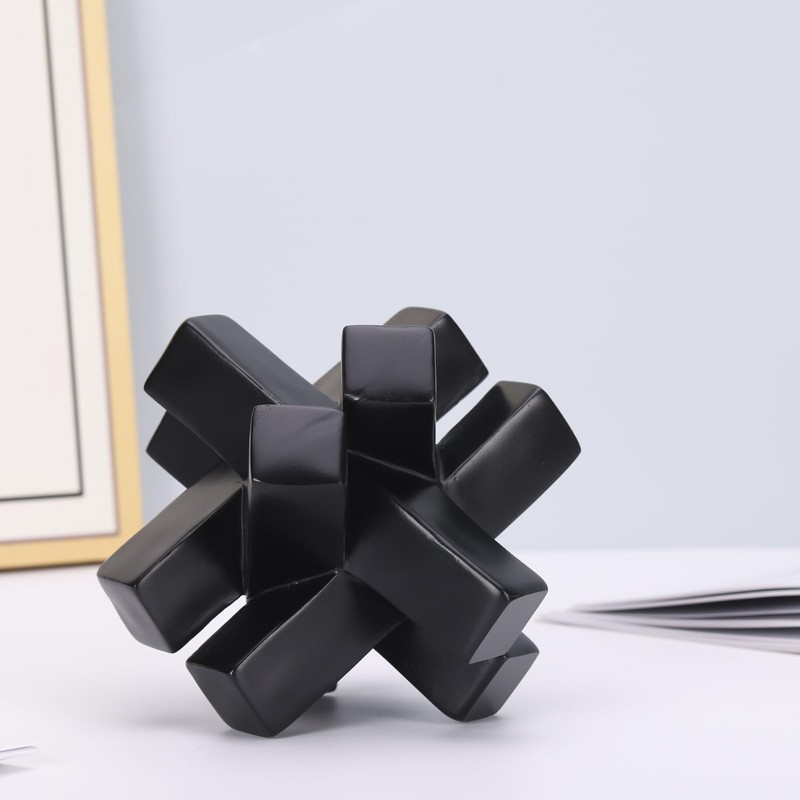 Black Knot Decor Kink Knacks for Shelves, Black Geometric Sculpture,