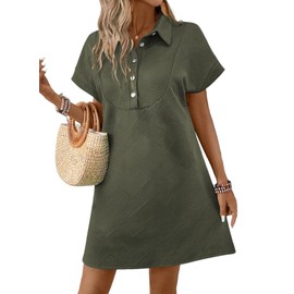 Acelitt Spring Summer Lapel Collared Dresses for Women 2025 Business Casual Work Batwing Short Sleeve Mini Dress Beach Sundress Vacation Outfits Four Leaf Clover X-Large