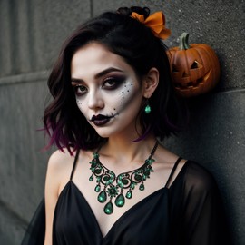 BriLove Women's Tribal Ethnic Crystal Chunky Statement Necklace Dangle Earrings Set Emerald Color Black-Tone