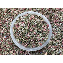 GAF TREASURES 2 oz Lot Natural Semi Tumbled Gemstone Chips, Crushed Mini Crystals, Undrilled Crystal Chips (Unakite)