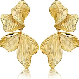 Qiansail Chunky Gold Statement Earrings Flower Leaf Angel Wing Earring Christmas Stocking Stuffers Jewelry Gifts for Women (Gold)