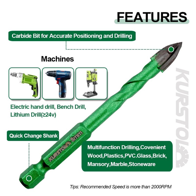 KURSTOL Masonry Diamond Drill Bit - 10pcs 1/4"-1/2" Concrete Diamond