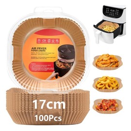 Baking Paper for Hot Air Fryer, Pack of 100 17 x 17 cm Disposable Liner, Non-Stick Oil & Waterproof, Rectangular Airfryer Paper for 3.5L - 6L Fryers, Oven, Kitchen Accessories