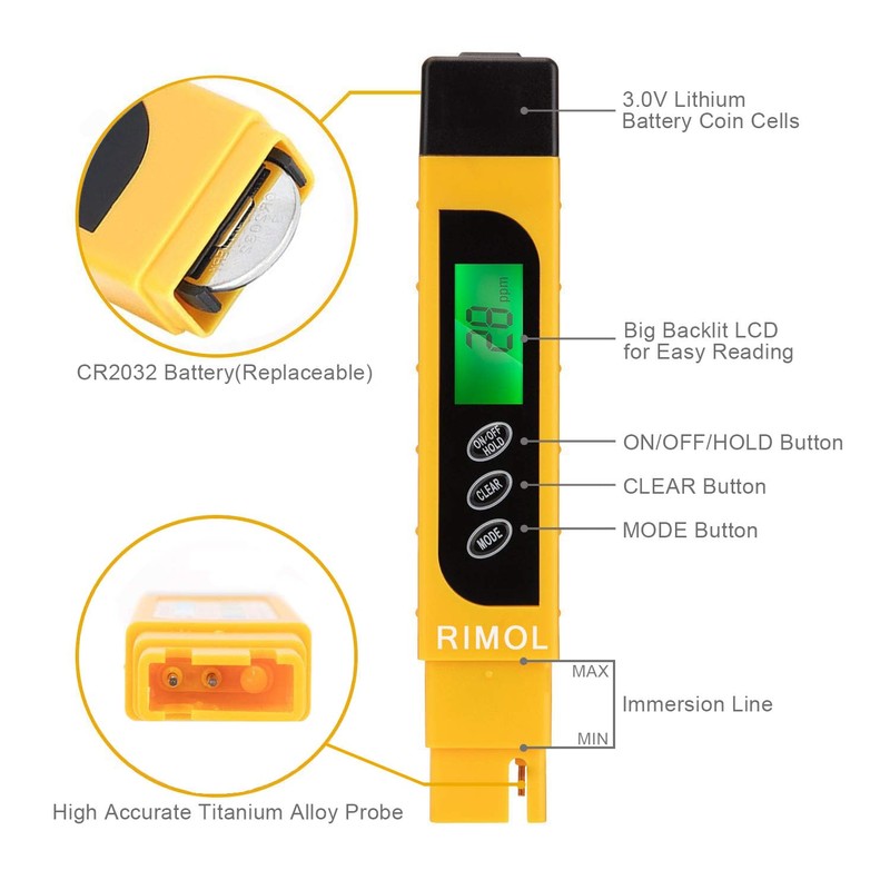 TDS Meter Digital Water Tester, RIMOL 3-in-1 4 Modes TDS/EC/Temperature(°C,°F)
