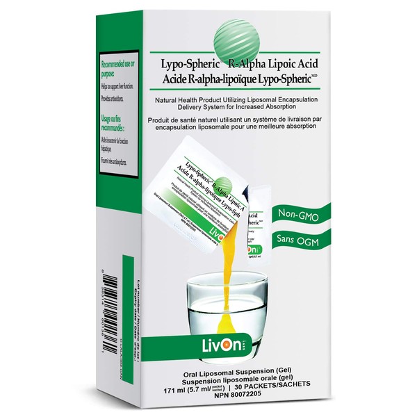 Lypo-Spheric R-Alpha Lipoic Acid - 30 Packets – 226 mg R-ALA Per Packet - Liposome Encapsulated for Maximum Bioavailability - 100% Non-GMO