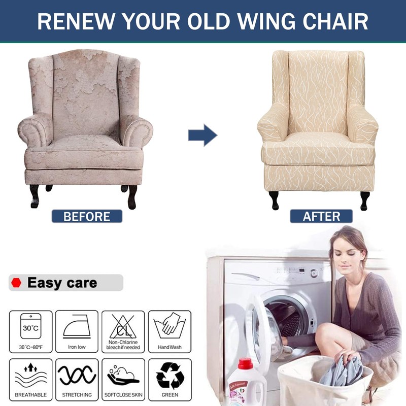 Wing Chair Slipcovers 2 Pieces Stretch Spandex Wingback Chair Covers