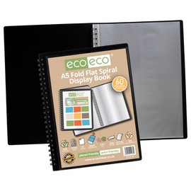 eco-eco A5 50% Recycled 60 Pocket Fold Flat Spiral Bound Display Book, eco138