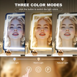 Hasipu Vanity Mirror with Lights, 16" x 12" LED Makeup Mirror, Light up Mirror with 10X Magnification, Smart Touch 3 Colors Dimmable, 360° Rotation (White)