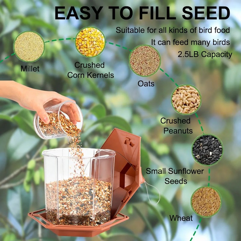OKONOS Automatic Bird Feeder Hanging Seed Food Dispenser for Parrots