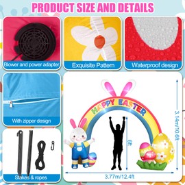 PullCrease 10.6 Pies Decoración Inflable de Pascua Arco Inflable de Pascua con Conejo y Huevos Luces LED Incorporadas Decoración de Patio de Pascua para Fiesta Jardín al Aire Libre
