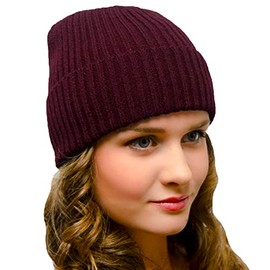 Entire Empire Burgundy Beanie Hat Winter Women's Golf Beanie Cuff Cuffed - Woolly Hats for Women Knitted Woollen Caps Ladies (Red Brown)