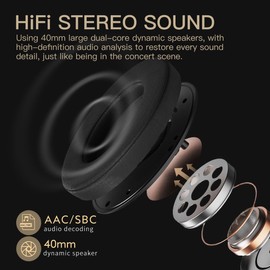 iKF T1-Wireless Wired Headphones Call Noise Cancelling Bluetooth Headset Bass Stereo Sound 50 Hours Using Time Built-in Microphone Pairing 2 Devices Compatible iOS/Android (Black)