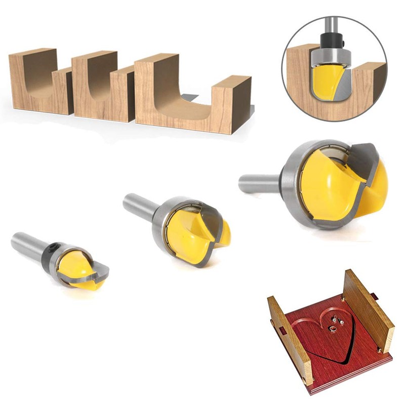 Bestgle 3pcs Deep Round Bottom Nose Router Bit, 1/4" Shank