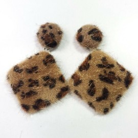 Fashion Jewelry E0580 Animal Leopard Design Brown Faux Fur Rhombus Shape Drop Dangle Earrings