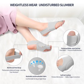 FROADB 2PCS Bunion Corrector for Women & Men Big Toe, Bunion Relief Toe Straightener Bunion Splint Anti-Slip Heel Strap Comfortable Breathable for Day and Night Wear Gray XL