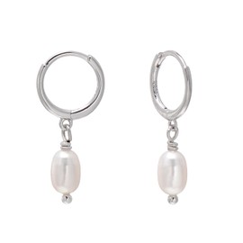 4-5 MM Tiny Freshwater Cultured Pearls Dangle Earrings Sterling Silver Small Huggie Hoops for Women