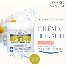 ADVANCED CLINICALS CREMA CORPORAL RETINOL REAFIRMANTE CON VITAMINA E, TE VERDE Y ALOE VERA 454GR