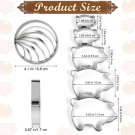 Concha Cutter Set, 5 Pcs Pig Cookie Cutters with Concha Stamp Mold, Stainless Steel Mexican Bread Mold for Pan Dulce Mexicano Cortadora De Pan Hot Chocolate