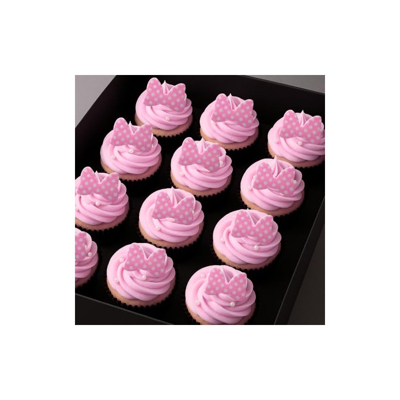 Pink Polka Dot Edile Bows for Cake and Cupcakes -24ct