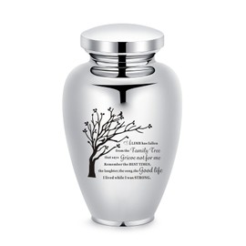 Urns for Ashes Tree of Life Large Cremation Urns for Human Ashes Stainless Steel Urns Funeral Memorial Keepsake for Women Men Ashes Holder (A-Silver-L)