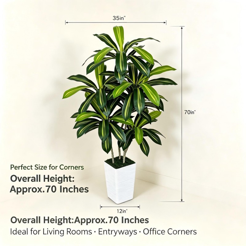 6ft Artificial Dracaena Tree Indoor, Tall Fake Tree with White