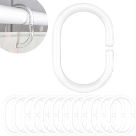 Shower Curtain Rings, Pack of 12, White or Transparent to Choose from, for up to 4 cm Diameter Shower Curtain Rails and Shower Curtain Angle Rods, Shower Rings, Plastic Rings for Shower Curtain, Shower Curtain Rings