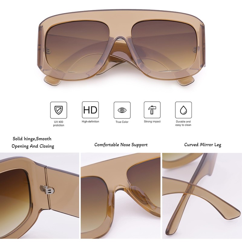 Haqptul Oversized Trendy Square Aviator Sunglasses for Women Men Big