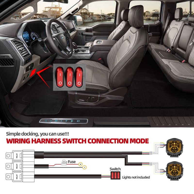 NKCELL POWER 12V 4-Pin LED Side Shooter Pods Wiring Harness