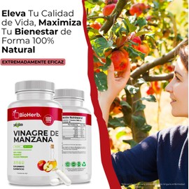 Vinagre de Manzana Orgánico con “Cultivo Madre” | 180 Cápsulas de 500mg | Detox, Digestión y Control de Peso | Alta Concentración | BioHerb®