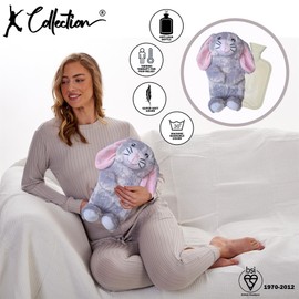 K Collection 3D Novelty Hot Water Bottle with Removable Cover - Grey Bunny Design - Soft Plush Cover - Premium Natural Rubber