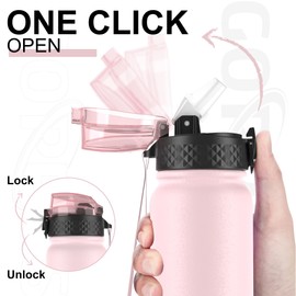 GOPPUS 600ml/20oz Stainless Steel Water Bottle with Straw Insulated Sports Bottle Cold Flask with Straw Double Walled Flip up Metal Water Bottles Leakproof Water Bottle for Gym Sports