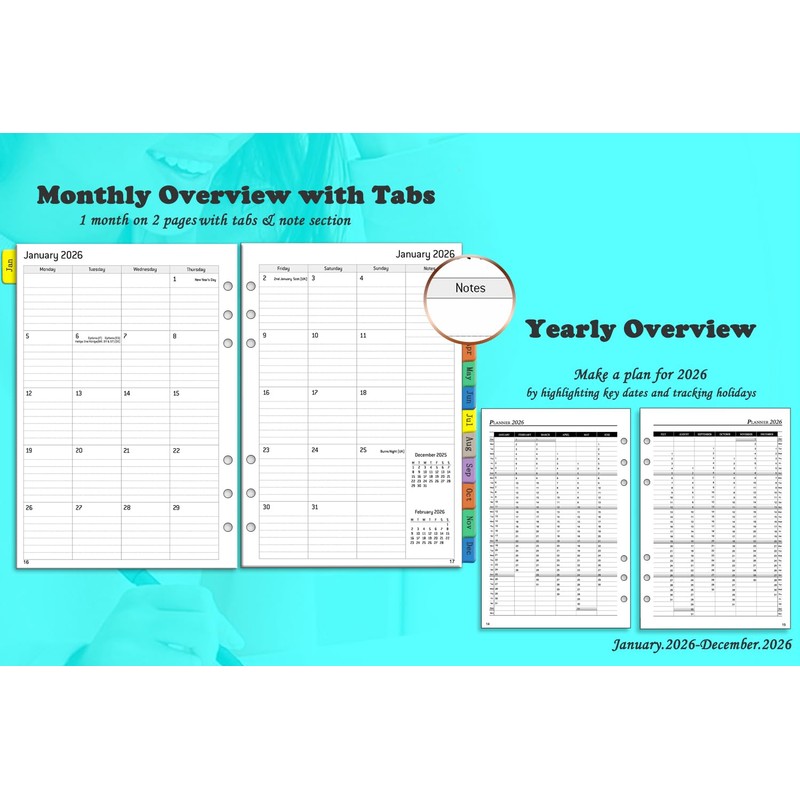 2026 Diary Refill A5 Size 6 Holes, Annual Weekly &