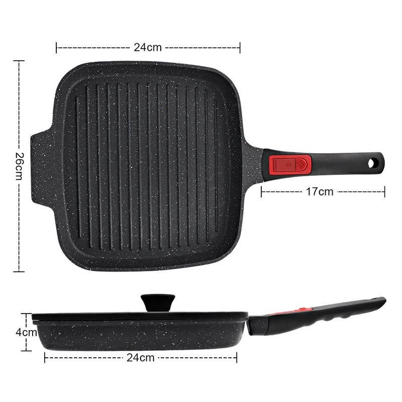 RANX INGST Griddle Pan with Lid, 10 Inch Cast Aluminium