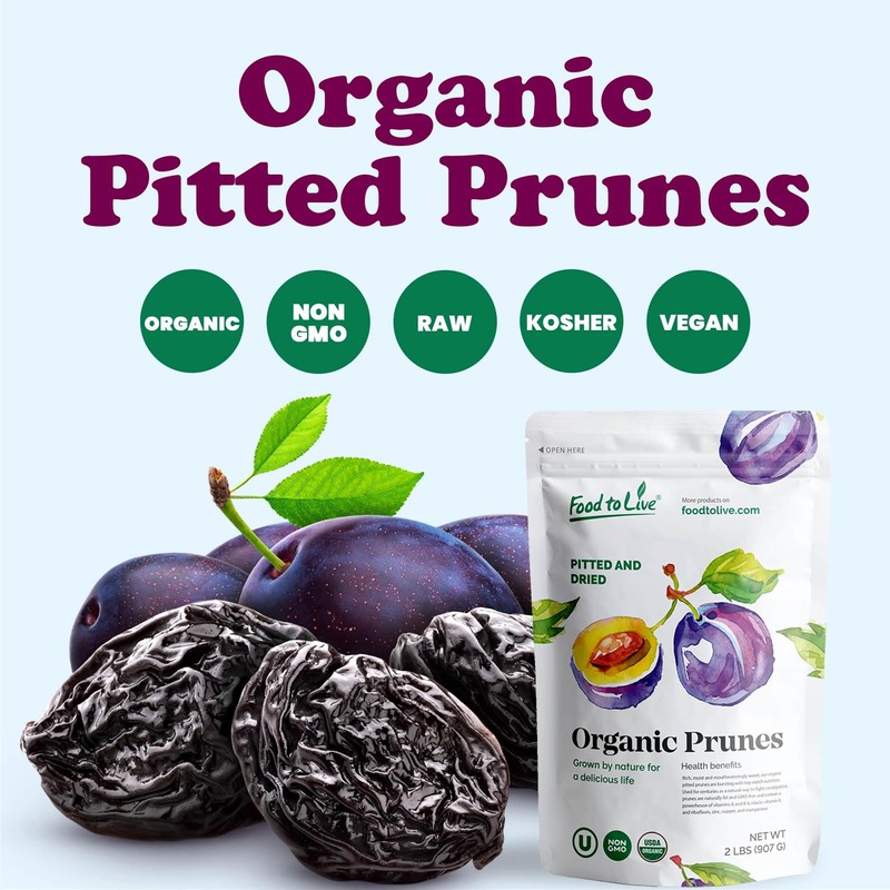 Food to Live Organic Pitted Prunes, 1 Pound - Dried