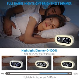 Newest Digital LED Alarm Clock with Smart Night Light, Electronic Desktop Clock with Dual Alarm, Adjustable Brightness, Snooze, Adjustable Volume, 12/24H Display,18 Ringtones for Home, Bedroom,White