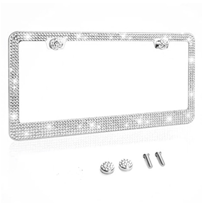 BLVD Rhinestone Unbreakable License Plate Frames Crystal Glitter Label Car