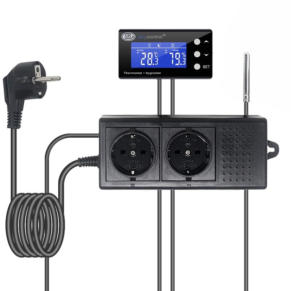 Digital 2-in-1 Thermostat Hygrostat Controller Alarm Function Day/Night Mode Terrarium