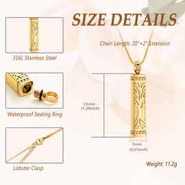 Minicremation Cremation Jewelry for Ashes Tree of Life Urn Necklace Cylinder Urn Necklace for Men Women Keepsake Ashes Pendant Loved One Memorial Jewelry