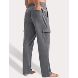 PINSPARK Mens Sweatpants Open Bottom Baggy Cotton Sweatpants for Men Wide Leg Lightweight Lounge Straight Leg Sweat Pants Charcoal