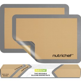 Nutrichef Silicone Baking Mats - 2 Non-stick Food-Grade Reusable Silicone Mats - Perfect for Half Baking Pans 16.5 x 11.6 IN - Oven-Safe Up to 480 Degrees F - Safe for Ovens & Dishwashers - Grey