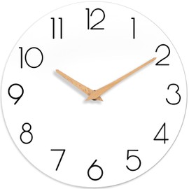cicininc Wall Clock, White Wooden Silent Non-Ticking, Decorative Battery Operated Wall Clocks for Bedroom, Kitchen, Home, Living Room, Office, School, Hotel (8 Inch)