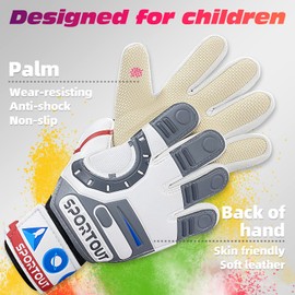 Sportout Kids Goalkeeper Gloves, Soccer Gloves with Double Wrist Protection and Non-Slip Wear Resistant Latex Material to Prevent Injuries (Astronaut-White, Size 6)