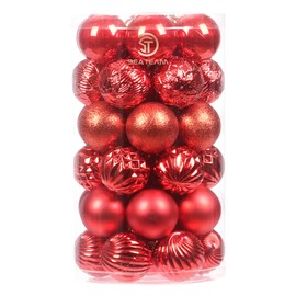 Sea Team 41-Pack Christmas Ball Ornaments with Strings, 60mm/2.36" Medium Size Baubles, Shatterproof Plastic Christmas Bulbs, Hanging Decorations for Xmas Tree, Holiday, Wedding, Party, Red