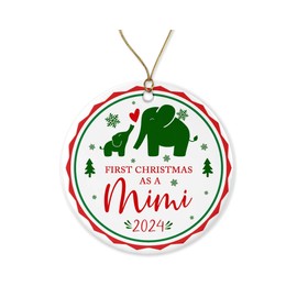 First Christmas As A Mimi 2024 Ornament for New Grandmas - Tree Hanging Decoration Gift for Xmas Holidays Celebration - Baby & Grandmother Elephant Festival Ornaments Printed on Both Sides