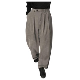 Floerns Men's Slant Pocket Tailored Pants Work Office Fold Pleated Trousers Dark Grey Large