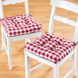 ACHIM Buffalo Check Tufted Chair Seat Cushions, 2-Pack, Burgundy - 16" x 15" x 3" - Comfortable Seat Cover Pad with Stain Repellent Fabric & Ties to Indoor & Ourdoor Chair Styles Home Decor